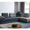 Canapé D'angle Modulable Tissu Gris Et Bleu - LOUNGE