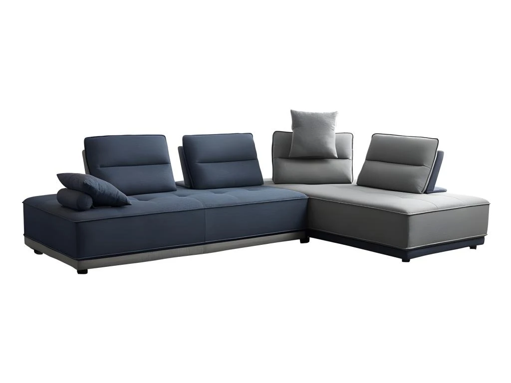 Canapé D'angle Modulable Tissu Gris Et Bleu - LOUNGE 2 Canapé D'angle Modulable Tissu Gris Et Bleu - LOUNGE – Image 2