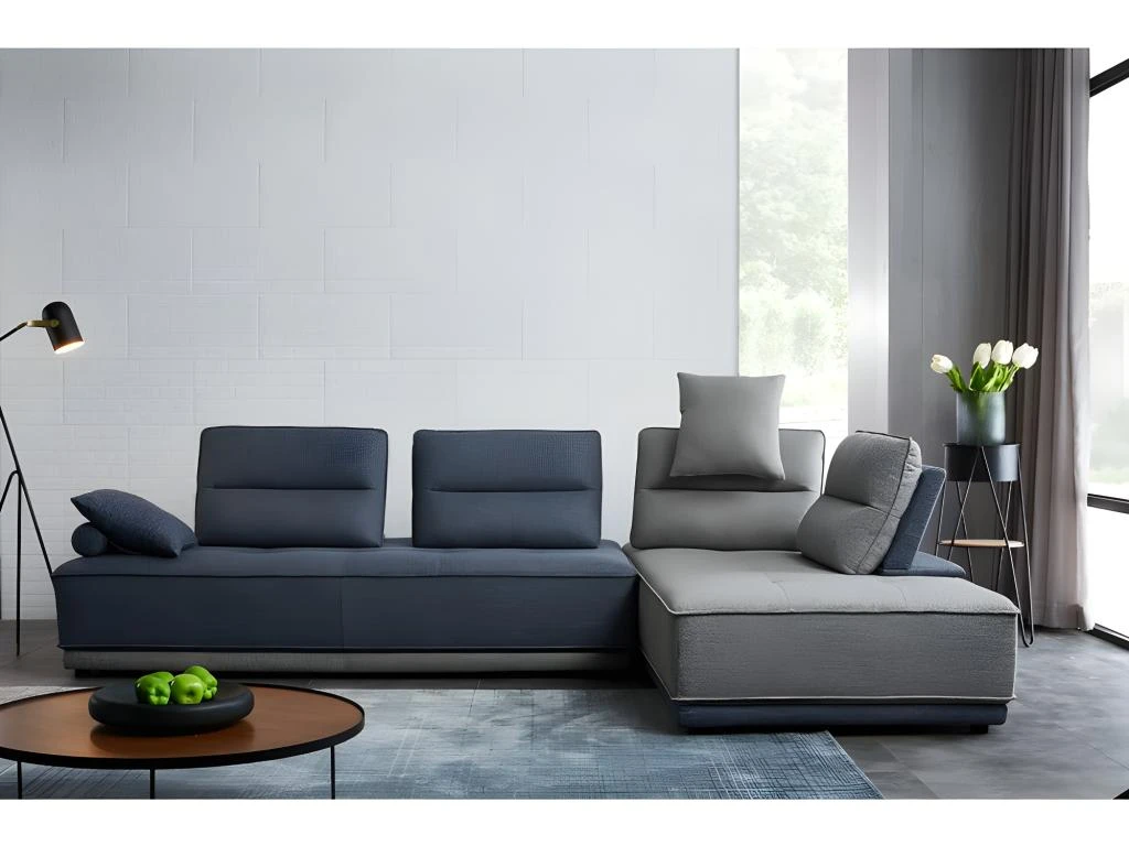 Canapé D'angle Modulable Tissu Gris Et Bleu - LOUNGE 4 Canapé D'angle Modulable Tissu Gris Et Bleu - LOUNGE – Image 4