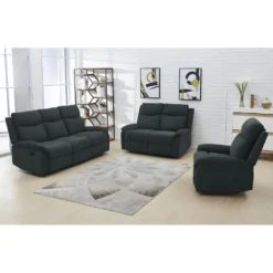 SACRAMENTO - Canapé Relax Manuel 3 Places Tissu Gris Foncé