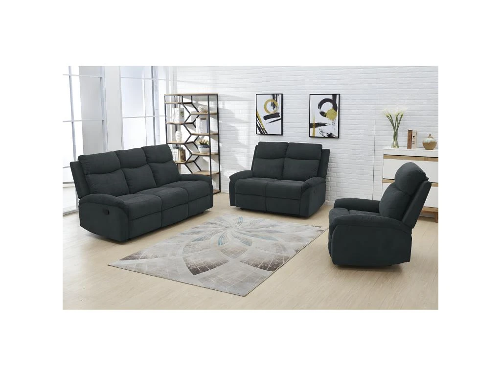 SACRAMENTO - Canapé Relax Manuel 3 Places Tissu Gris Foncé 1 SACRAMENTO - Canapé Relax Manuel 3 Places Tissu Gris Foncé