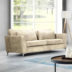 Canapé 3 Places Isla Velours Côtelé Beige - Beige