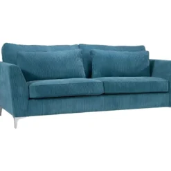 Canapé 3 Places Isla Velours Côtelé Bleu - Bleu