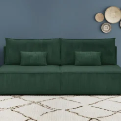 Canapé Convertible 3 Places Avec Coffre De Rangement En Velours Côtelé Vert Foncé - Milla -Promos Chesteris Boutique canape 9316201
