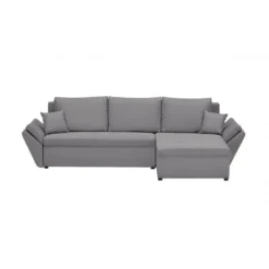 Canapé D'angle Réversible Et Convertible HELIX, Couleur Gris Clair, 4 Places Avec Coffre De Rangement