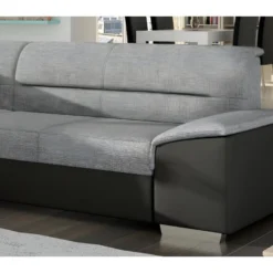Canapé D'angle Convertible En Tissu Luxe Gris Et Simili Cuir Noir, 5 Places, Avec Coffre, Angle Gauche (vu De Face) - VERTU MIX 7 Canapé D'angle Convertible En Tissu Luxe Gris Et Simili Cuir Noir, 5 Places, Avec Coffre, Angle Gauche (vu De Face) - VERTU MIX -Promos Chesteris Boutique canape 9479563