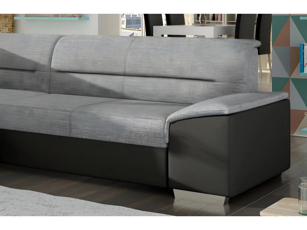 Canapé D'angle Convertible En Tissu Luxe Gris Et Simili Cuir Noir, 5 Places, Avec Coffre, Angle Gauche (vu De Face) - VERTU MIX 3 Canapé D'angle Convertible En Tissu Luxe Gris Et Simili Cuir Noir, 5 Places, Avec Coffre, Angle Gauche (vu De Face) - VERTU MIX – Image 3