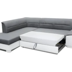 Canapé D'angle Convertible En Tissu Luxe Gris Et Simili Cuir Noir, 5 Places, Avec Coffre, Angle Gauche (vu De Face) - VERTU MIX 8 Canapé D'angle Convertible En Tissu Luxe Gris Et Simili Cuir Noir, 5 Places, Avec Coffre, Angle Gauche (vu De Face) - VERTU MIX -Promos Chesteris Boutique canape 9479565