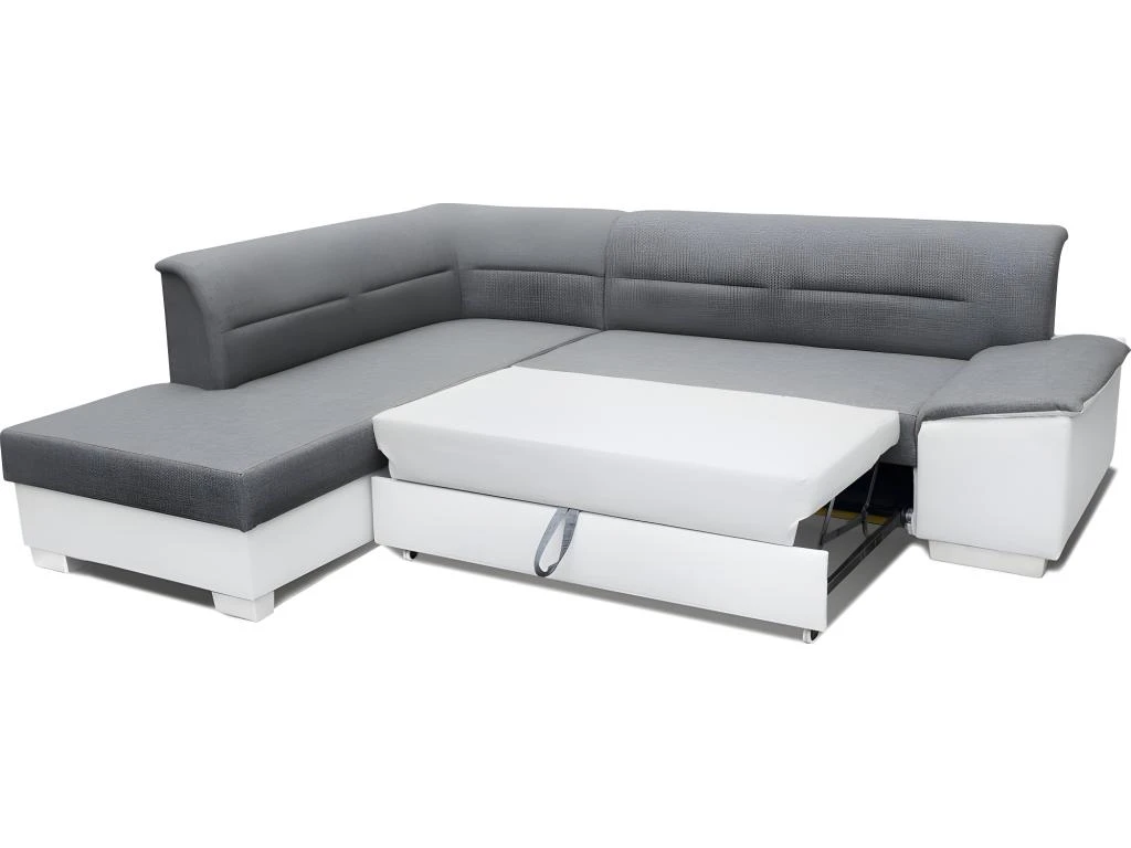 Canapé D'angle Convertible En Tissu Luxe Gris Et Simili Cuir Noir, 5 Places, Avec Coffre, Angle Gauche (vu De Face) - VERTU MIX 4 Canapé D'angle Convertible En Tissu Luxe Gris Et Simili Cuir Noir, 5 Places, Avec Coffre, Angle Gauche (vu De Face) - VERTU MIX – Image 4
