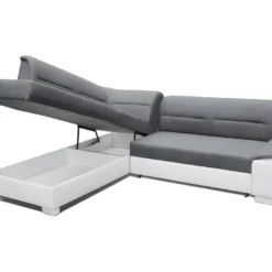 Canapé D'angle Convertible En Tissu Luxe Gris Et Simili Cuir Noir, 5 Places, Avec Coffre, Angle Gauche (vu De Face) - VERTU MIX 9 Canapé D'angle Convertible En Tissu Luxe Gris Et Simili Cuir Noir, 5 Places, Avec Coffre, Angle Gauche (vu De Face) - VERTU MIX -Promos Chesteris Boutique canape 9479567