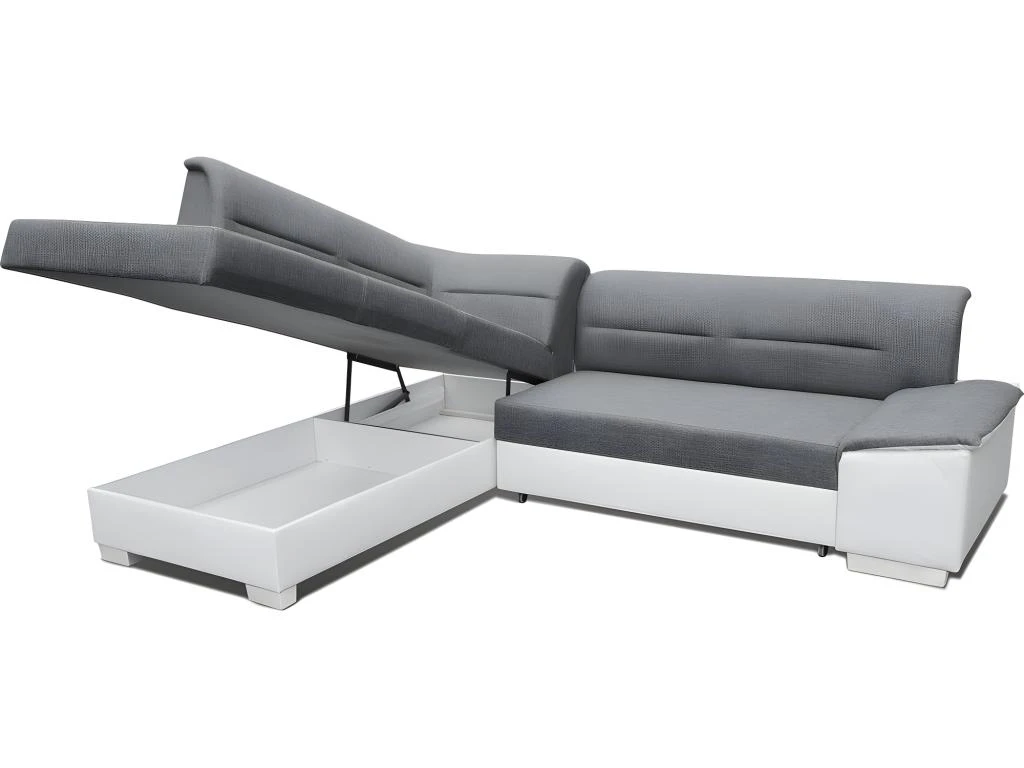 Canapé D'angle Convertible En Tissu Luxe Gris Et Simili Cuir Noir, 5 Places, Avec Coffre, Angle Gauche (vu De Face) - VERTU MIX 5 Canapé D'angle Convertible En Tissu Luxe Gris Et Simili Cuir Noir, 5 Places, Avec Coffre, Angle Gauche (vu De Face) - VERTU MIX – Image 5