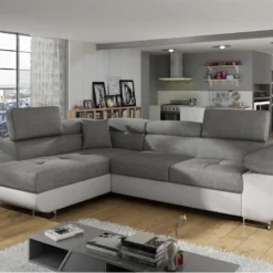 Canapé D'angle Gauche Convertible Marius Gris Et Blanc