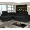 Canapé D'angle Convertible - ERNEST - En Tissu Luxe 5 Places, Noir, Angle Gauche (vu De Face)