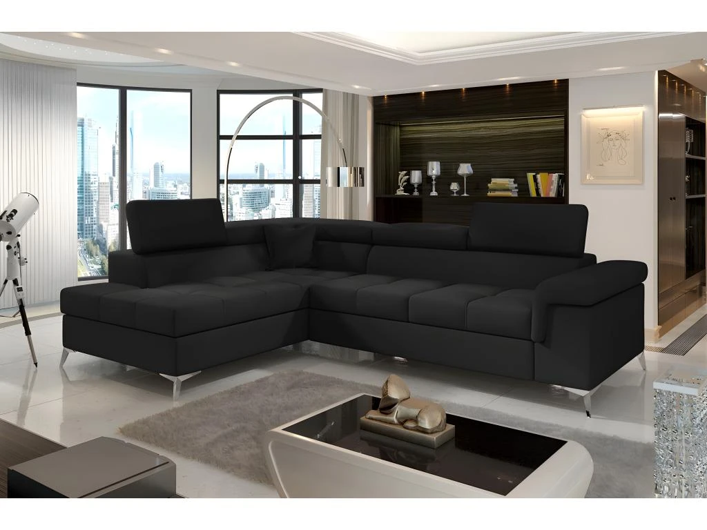 Canapé D'angle Convertible - ERNEST - En Tissu Luxe 5 Places, Noir, Angle Gauche (vu De Face) 1 Canapé D'angle Convertible - ERNEST - En Tissu Luxe 5 Places, Noir, Angle Gauche (vu De Face)