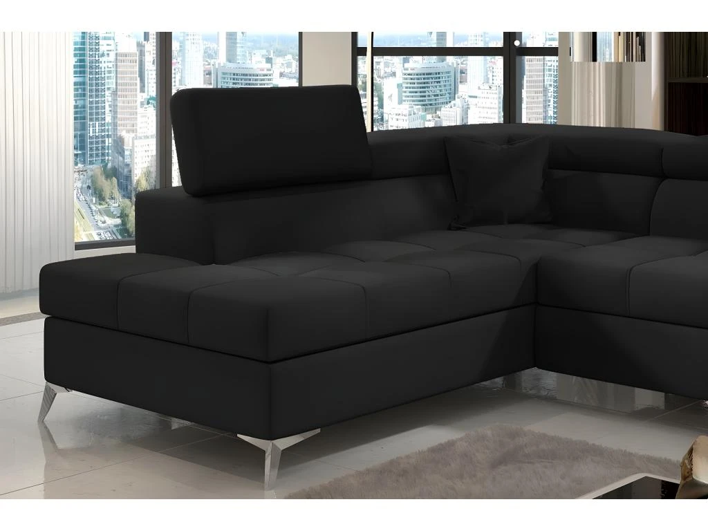 Canapé D'angle Convertible - ERNEST - En Tissu Luxe 5 Places, Noir, Angle Gauche (vu De Face) 2 Canapé D'angle Convertible - ERNEST - En Tissu Luxe 5 Places, Noir, Angle Gauche (vu De Face) – Image 2