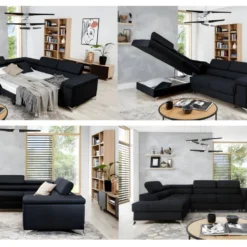 Canapé D'angle Convertible - ERNEST - En Tissu Luxe 5 Places, Noir, Angle Gauche (vu De Face) 7 Canapé D'angle Convertible - ERNEST - En Tissu Luxe 5 Places, Noir, Angle Gauche (vu De Face) -Promos Chesteris Boutique canape 9479869