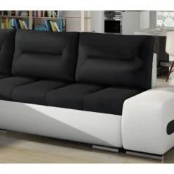 Canapé D'angle Convertible En Tissu Luxe Noir Et Simili Cuir Blanc, 5 Places, Angle Gauche (vu De Face) - OTELLO 7 Canapé D'angle Convertible En Tissu Luxe Noir Et Simili Cuir Blanc, 5 Places, Angle Gauche (vu De Face) - OTELLO -Promos Chesteris Boutique canape 9480181