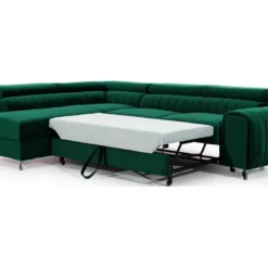 Canapé D'angle Convertible - LARRY VELOURS - En Tissu Luxe Vert, 5 Places, Angle Gauche (vu De Face) -Promos Chesteris Boutique canape 9480555