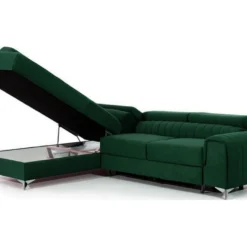Canapé D'angle Convertible - LARRY VELOURS - En Tissu Luxe Vert, 5 Places, Angle Gauche (vu De Face) -Promos Chesteris Boutique canape 9480557