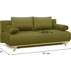 Canapé Convertible 3 Places Avec Coffre De Rangement En Velours Vert Olive - Laria -Promos Chesteris Boutique canape 9480607