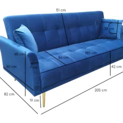 Canapé 3 Places Convertible En Velours Bleu Et Pieds Doré - RALPH 7 Canapé 3 Places Convertible En Velours Bleu Et Pieds Doré - RALPH -Promos Chesteris Boutique canape 9480683