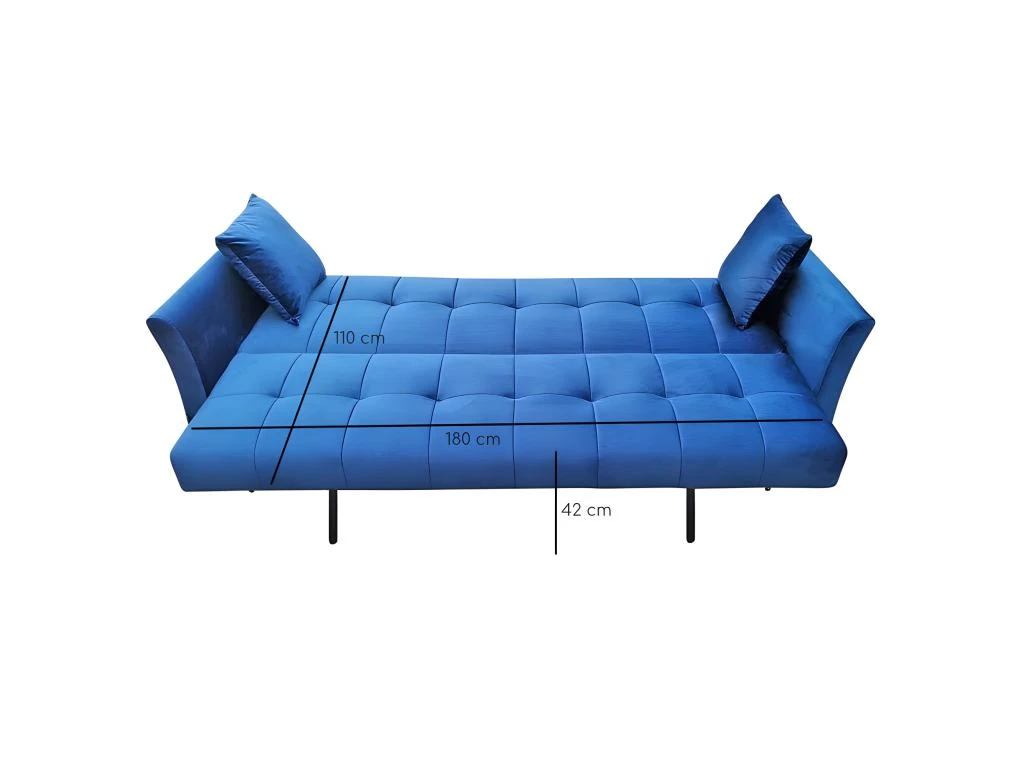 Canapé 3 Places Convertible En Velours Bleu Et Pieds Doré - RALPH 4 Canapé 3 Places Convertible En Velours Bleu Et Pieds Doré - RALPH – Image 4