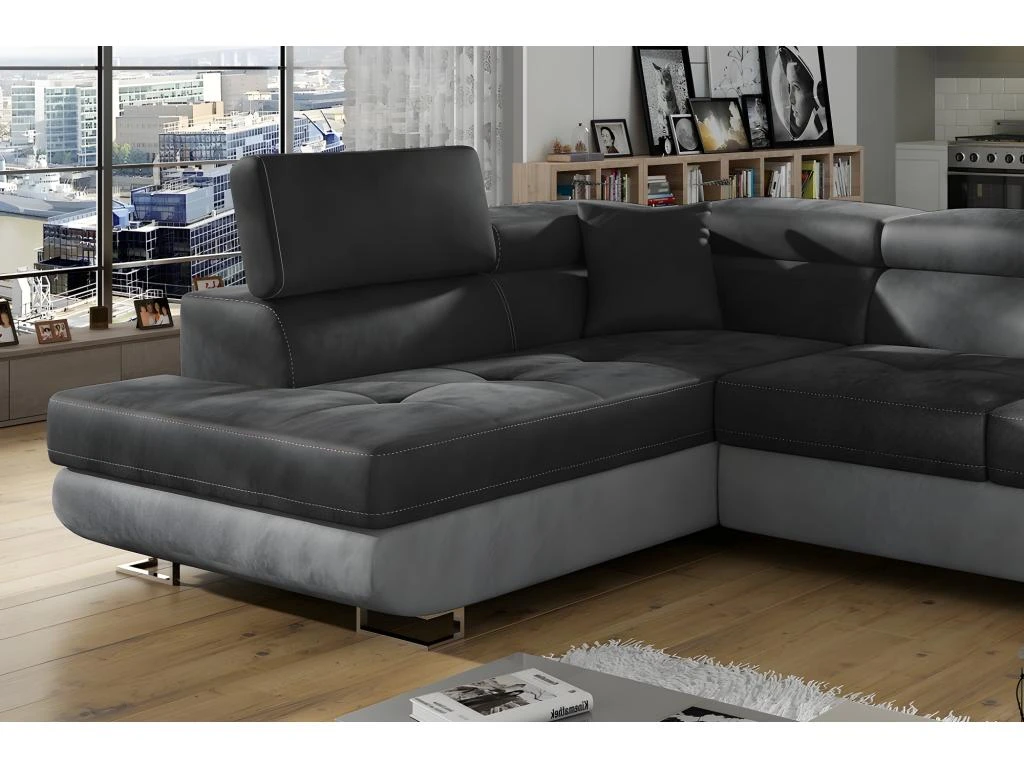 Canapé D'angle Convertible En Tissu Luxe 5 Places, Avec Coffre, Gris Foncé / Gris Clair, Angle Gauche (vu De Face), ANNECY VELOURS 2 Canapé D'angle Convertible En Tissu Luxe 5 Places, Avec Coffre, Gris Foncé / Gris Clair, Angle Gauche (vu De Face), ANNECY VELOURS – Image 2