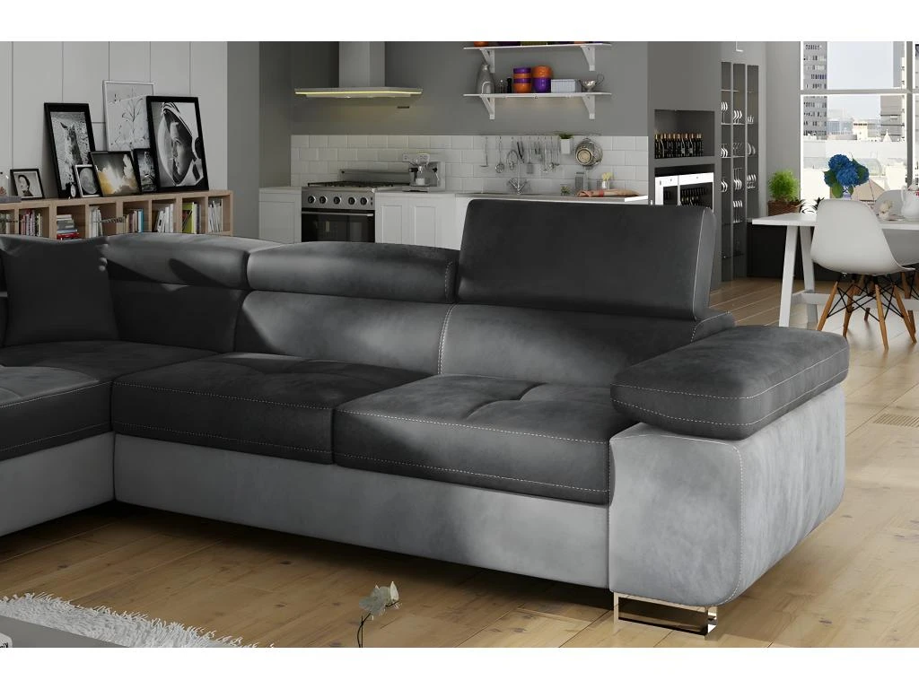 Canapé D'angle Convertible En Tissu Luxe 5 Places, Avec Coffre, Gris Foncé / Gris Clair, Angle Gauche (vu De Face), ANNECY VELOURS 3 Canapé D'angle Convertible En Tissu Luxe 5 Places, Avec Coffre, Gris Foncé / Gris Clair, Angle Gauche (vu De Face), ANNECY VELOURS – Image 3