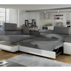 Canapé D'angle Convertible En Tissu Luxe 5 Places, Avec Coffre, Gris Foncé / Gris Clair, Angle Gauche (vu De Face), ANNECY VELOURS 8 Canapé D'angle Convertible En Tissu Luxe 5 Places, Avec Coffre, Gris Foncé / Gris Clair, Angle Gauche (vu De Face), ANNECY VELOURS -Promos Chesteris Boutique canape 9480837