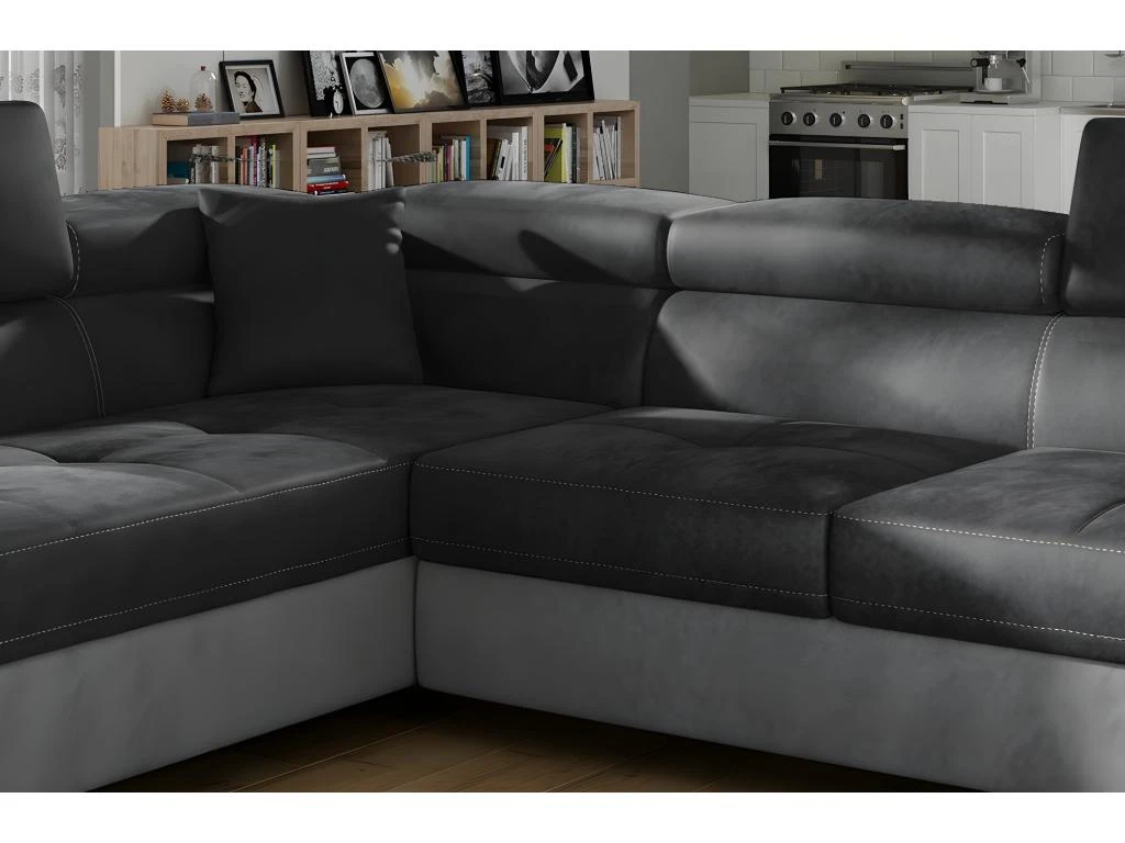 Canapé D'angle Convertible En Tissu Luxe 5 Places, Avec Coffre, Gris Foncé / Gris Clair, Angle Gauche (vu De Face), ANNECY VELOURS 5 Canapé D'angle Convertible En Tissu Luxe 5 Places, Avec Coffre, Gris Foncé / Gris Clair, Angle Gauche (vu De Face), ANNECY VELOURS – Image 5