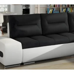 Canapé D'angle Convertible En Tissu Luxe Noir Et Simili Cuir Blanc, 5 Places, Angle Droit (vu De Face) - OTELLO -Promos Chesteris Boutique canape 9481145