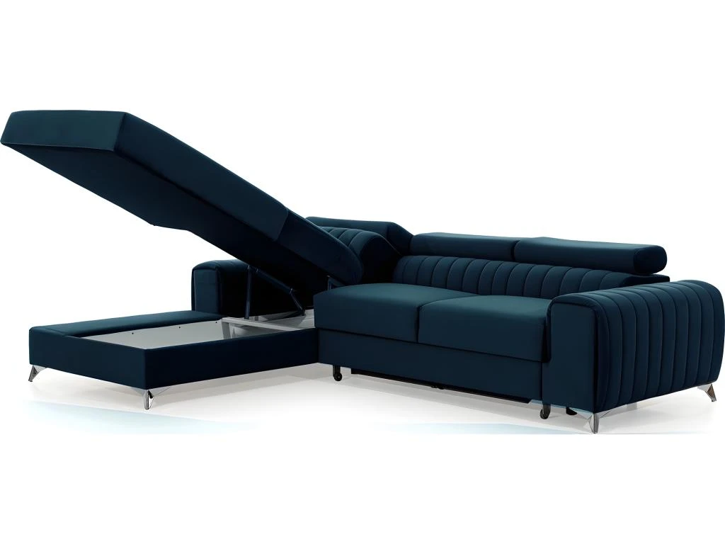 Canapé D'angle Convertible En Tissu Velours Luxe Bleu, 5 Places, Angle Gauche (vu De Face) - GRECE VELOURS 3 Canapé D'angle Convertible En Tissu Velours Luxe Bleu, 5 Places, Angle Gauche (vu De Face) - GRECE VELOURS – Image 3