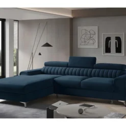 Canapé D'angle Convertible En Tissu Velours Luxe Bleu, 5 Places, Angle Gauche (vu De Face) - GRECE VELOURS 8 Canapé D'angle Convertible En Tissu Velours Luxe Bleu, 5 Places, Angle Gauche (vu De Face) - GRECE VELOURS -Promos Chesteris Boutique canape 9481253