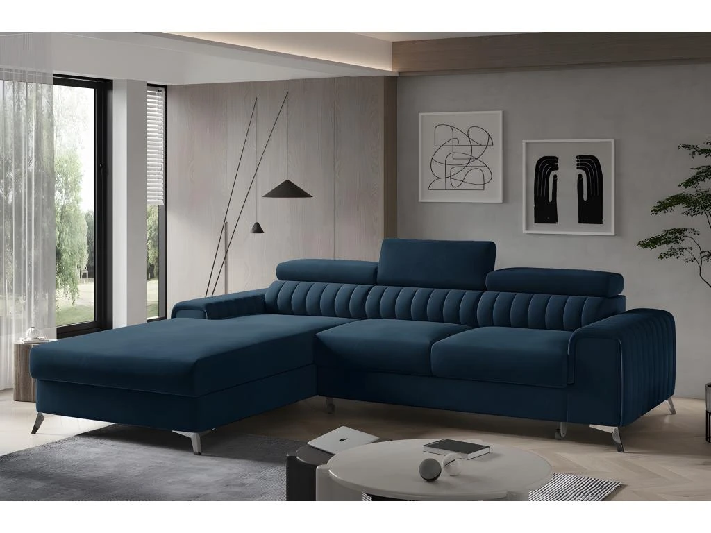 Canapé D'angle Convertible En Tissu Velours Luxe Bleu, 5 Places, Angle Gauche (vu De Face) - GRECE VELOURS 4 Canapé D'angle Convertible En Tissu Velours Luxe Bleu, 5 Places, Angle Gauche (vu De Face) - GRECE VELOURS – Image 4