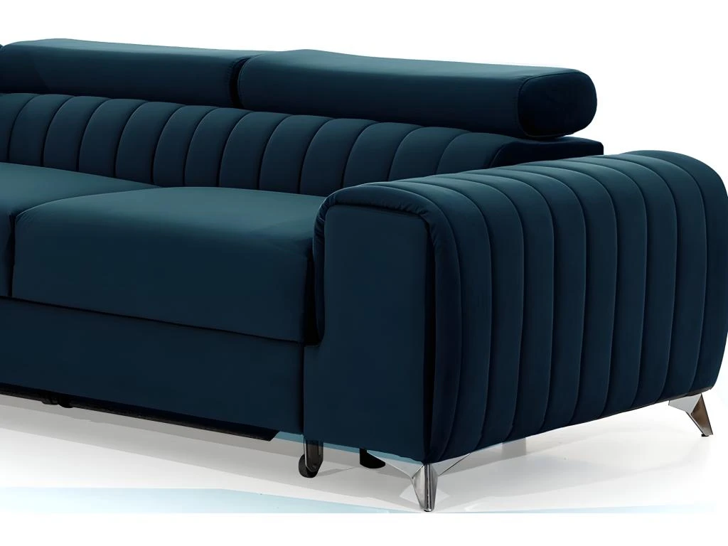 Canapé D'angle Convertible En Tissu Velours Luxe Bleu, 5 Places, Angle Gauche (vu De Face) - GRECE VELOURS 5 Canapé D'angle Convertible En Tissu Velours Luxe Bleu, 5 Places, Angle Gauche (vu De Face) - GRECE VELOURS – Image 5