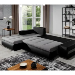 Canapé D'angle Convertible En Tissu Luxe Gris Et Simili Cuir Noir, 5 Places, Angle Gauche (vu De Face) - OTELLO 7 Canapé D'angle Convertible En Tissu Luxe Gris Et Simili Cuir Noir, 5 Places, Angle Gauche (vu De Face) - OTELLO -Promos Chesteris Boutique canape 9481639