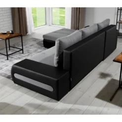 Canapé D'angle Convertible En Tissu Luxe Gris Et Simili Cuir Noir, 5 Places, Angle Gauche (vu De Face) - OTELLO 8 Canapé D'angle Convertible En Tissu Luxe Gris Et Simili Cuir Noir, 5 Places, Angle Gauche (vu De Face) - OTELLO -Promos Chesteris Boutique canape 9481641