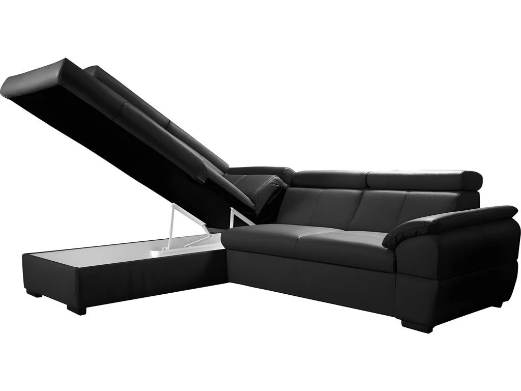 Canapé D'angle Convertible En Cuir Italien De Luxe 5/6 Places TONY, Avec Coffre, Noir, Angle Gauche 5 Canapé D'angle Convertible En Cuir Italien De Luxe 5/6 Places TONY, Avec Coffre, Noir, Angle Gauche – Image 5