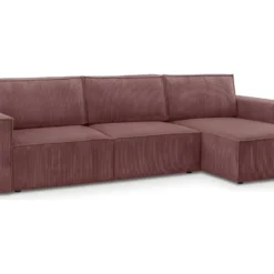 Canapé D'angle Convertible Réversible 5 Places Avec Coffre De Rangement En Velours Côtelé Vieux Rose - Harper -Promos Chesteris Boutique canape 9482001