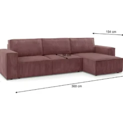 Canapé D'angle Convertible Réversible 5 Places Avec Coffre De Rangement En Velours Côtelé Vieux Rose - Harper -Promos Chesteris Boutique canape 9482005