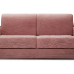 Canapé Convertible 3 Places En Velours Fines Côtes Vieux Rose - Ouverture Express - Couchage Quotidien - Matelas HD 140 - Sienne