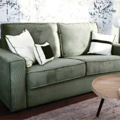 Canapé Convertible 3 Places En Velours Fines Côtes Vert - Ouverture Express - Couchage Quotidien - Matelas HD 140 X 190 - Mattia -Promos Chesteris Boutique canape 9482383