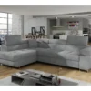 Canapé D'angle Convertible En Tissu Luxe 5 Places, Avec Coffre, Gris Clair, Angle Gauche (vu De Face), ANNECY VELOURS