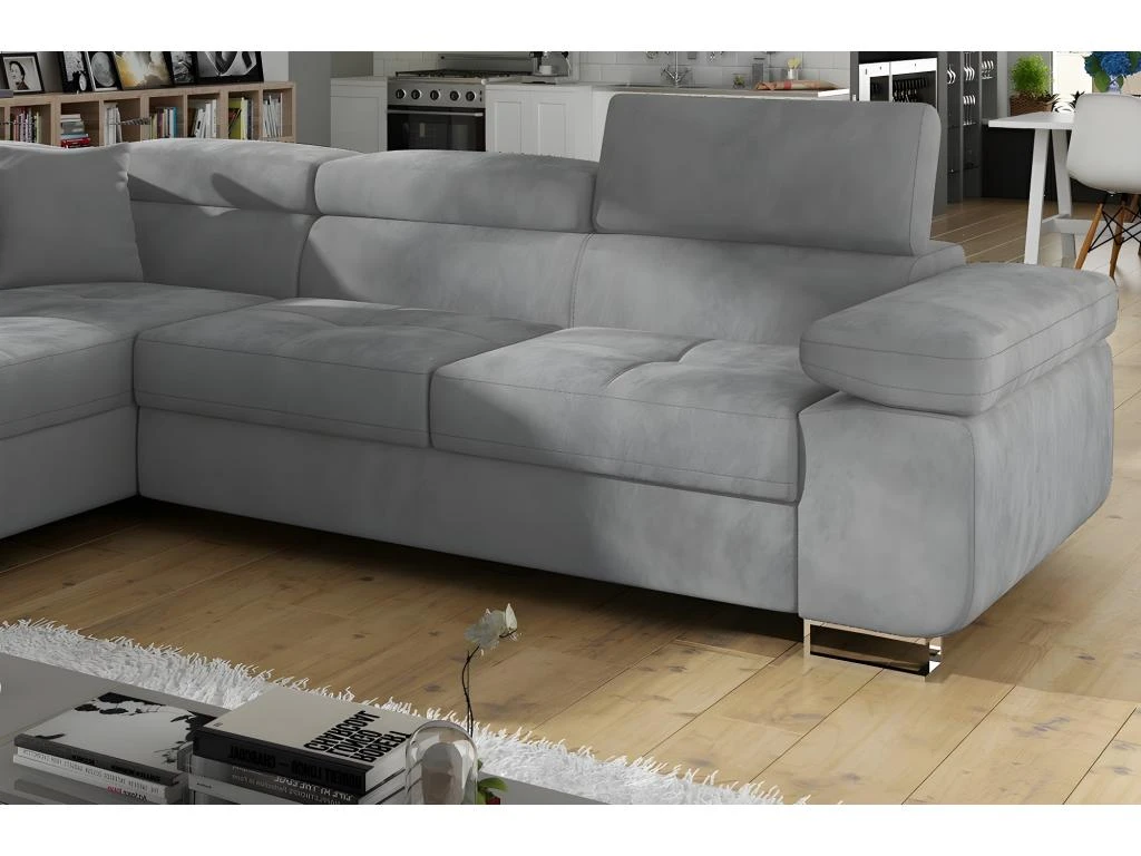 Canapé D'angle Convertible En Tissu Luxe 5 Places, Avec Coffre, Gris Clair, Angle Gauche (vu De Face), ANNECY VELOURS 3 Canapé D'angle Convertible En Tissu Luxe 5 Places, Avec Coffre, Gris Clair, Angle Gauche (vu De Face), ANNECY VELOURS – Image 3