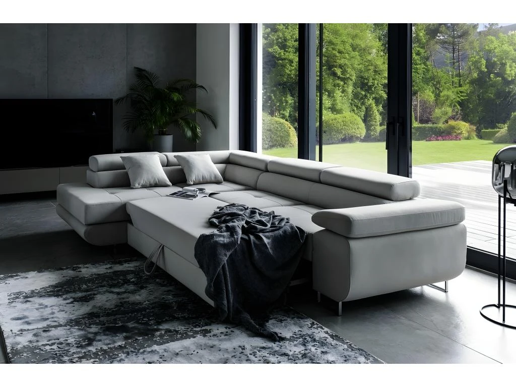 Canapé D'angle Convertible En Tissu Luxe 5 Places, Avec Coffre, Gris Clair, Angle Gauche (vu De Face), ANNECY VELOURS 4 Canapé D'angle Convertible En Tissu Luxe 5 Places, Avec Coffre, Gris Clair, Angle Gauche (vu De Face), ANNECY VELOURS – Image 4