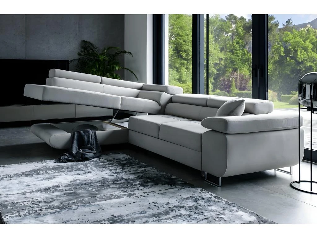 Canapé D'angle Convertible En Tissu Luxe 5 Places, Avec Coffre, Gris Clair, Angle Gauche (vu De Face), ANNECY VELOURS 5 Canapé D'angle Convertible En Tissu Luxe 5 Places, Avec Coffre, Gris Clair, Angle Gauche (vu De Face), ANNECY VELOURS – Image 5