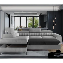 Canapé D'angle Convertible - LARRY VELOURS - En Tissu Luxe, 5 Places, Gris , Angle Gauche (vu De Face) -Promos Chesteris Boutique canape 9482497