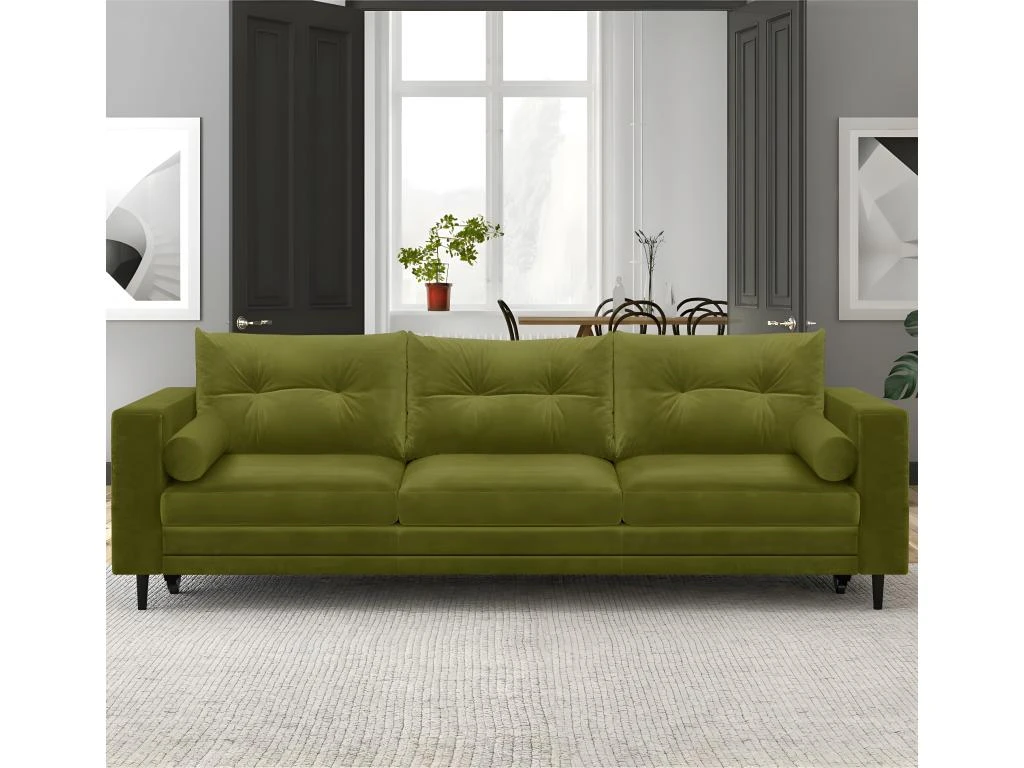 Canapé 3 Places Convertibles En Velours Vert Olive - Viktor 2 Canapé 3 Places Convertibles En Velours Vert Olive - Viktor – Image 2