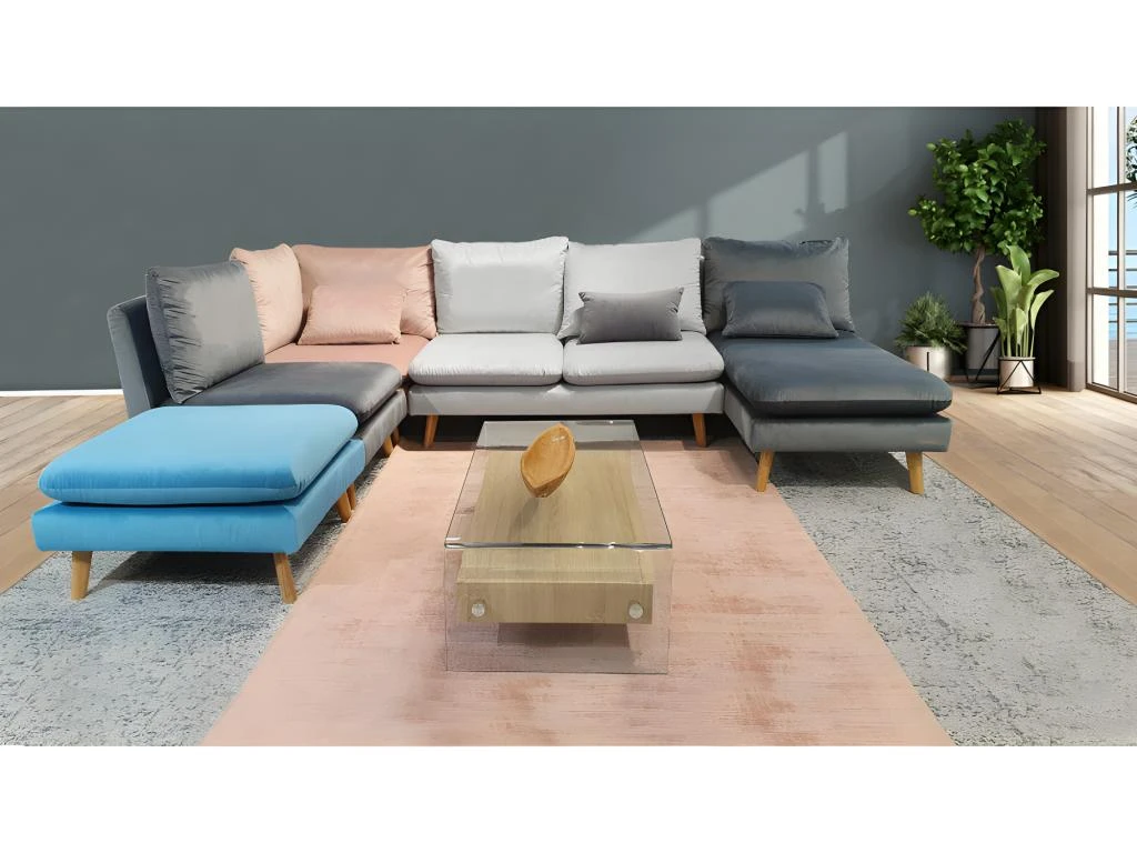 Chauffeuse 2 Places Pour Canapé Modulable En Velours Bleu - LASSIE 2 Chauffeuse 2 Places Pour Canapé Modulable En Velours Bleu - LASSIE – Image 2