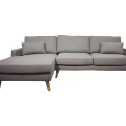 Canapé D'angle Gauche Structure En Bois Et Revêtement Gris - GRIZZLY